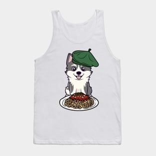 Cute Husky Dog is eating spaghetti Tank Top